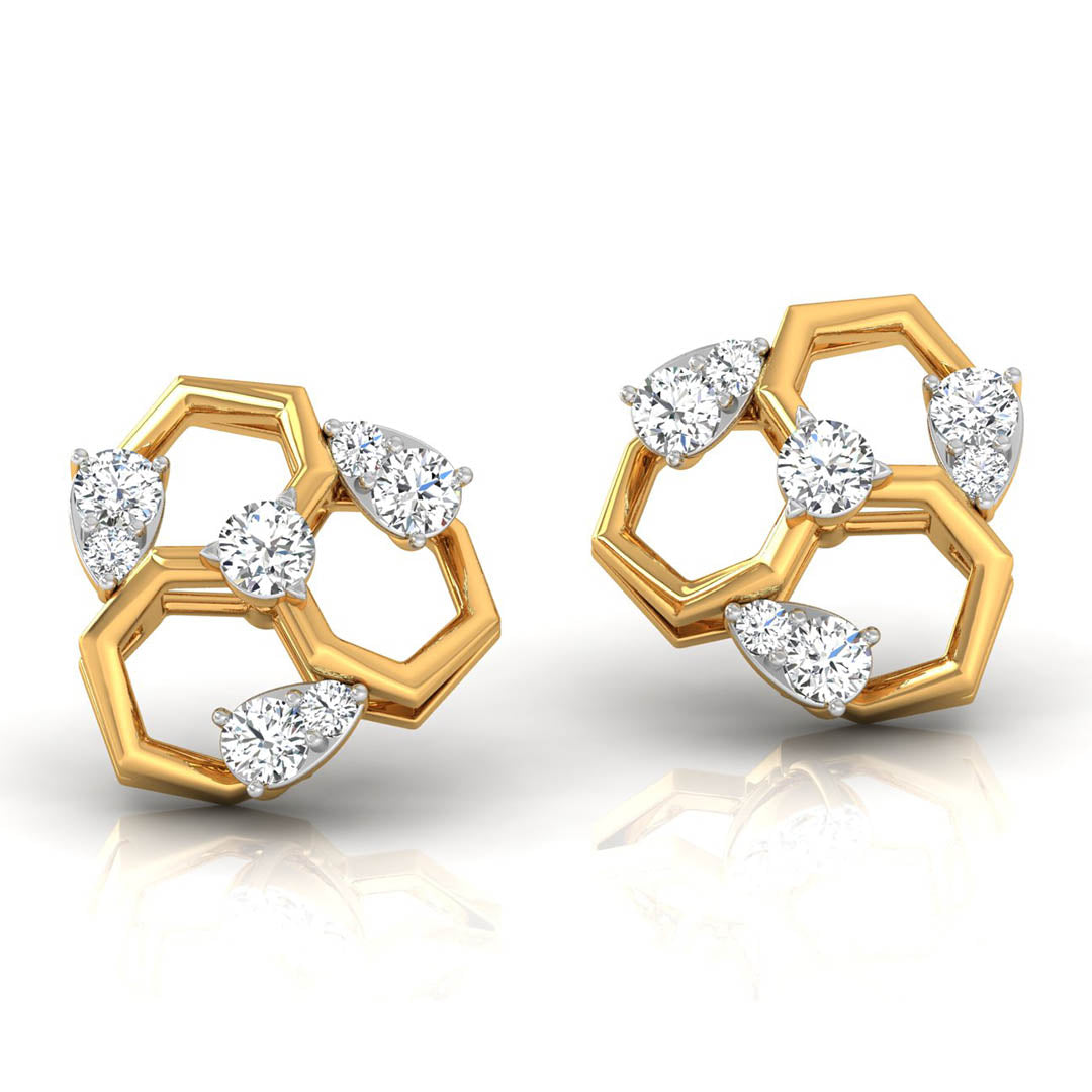 Daily Spark Hex Cluster Diamond Stud Earrings