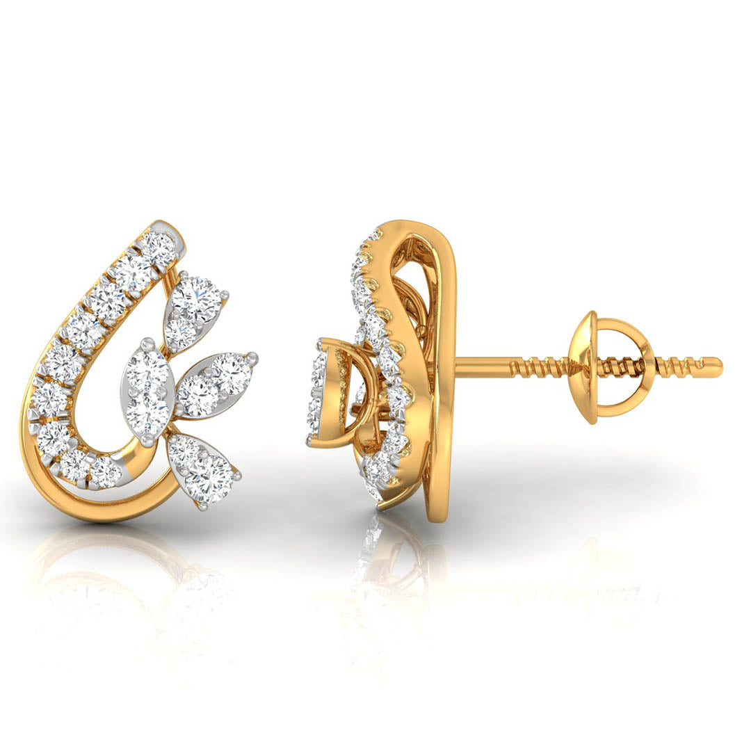 Daily Spark Paisley Leaf Diamond Stud Earrings