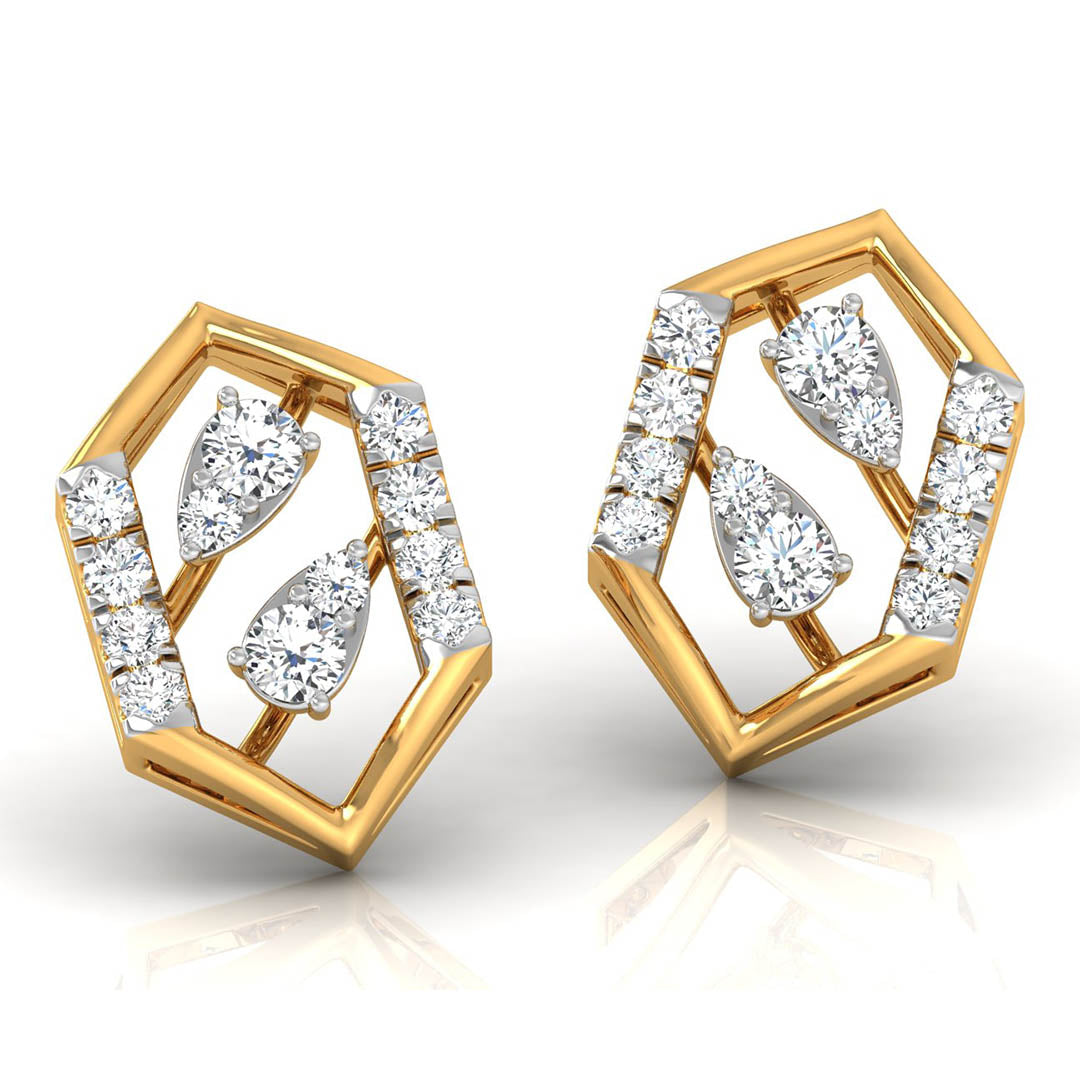 Daily Spark Hex Deco Bar Diamond Stud Earrings