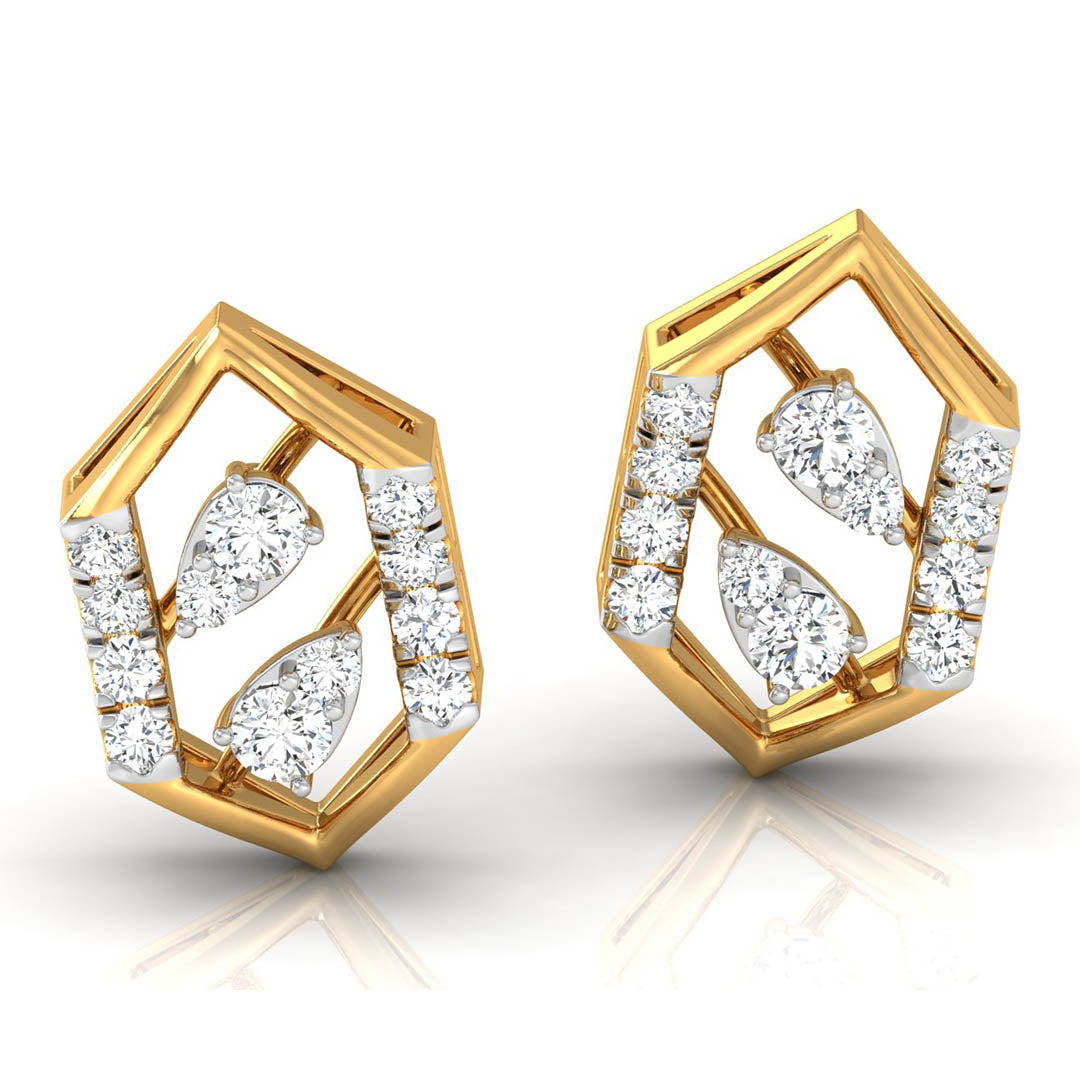 Daily Spark Hex Deco Bar Diamond Stud Earrings