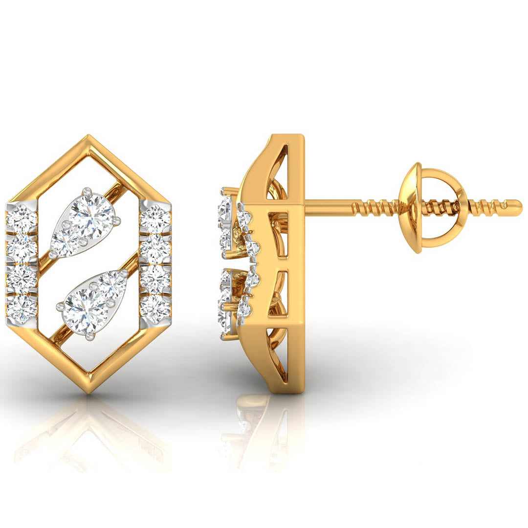 Daily Spark Hex Deco Bar Diamond Stud Earrings