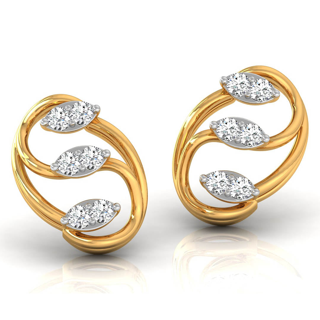 Daily Spark Swirl Leaf Diamond Stud Earrings