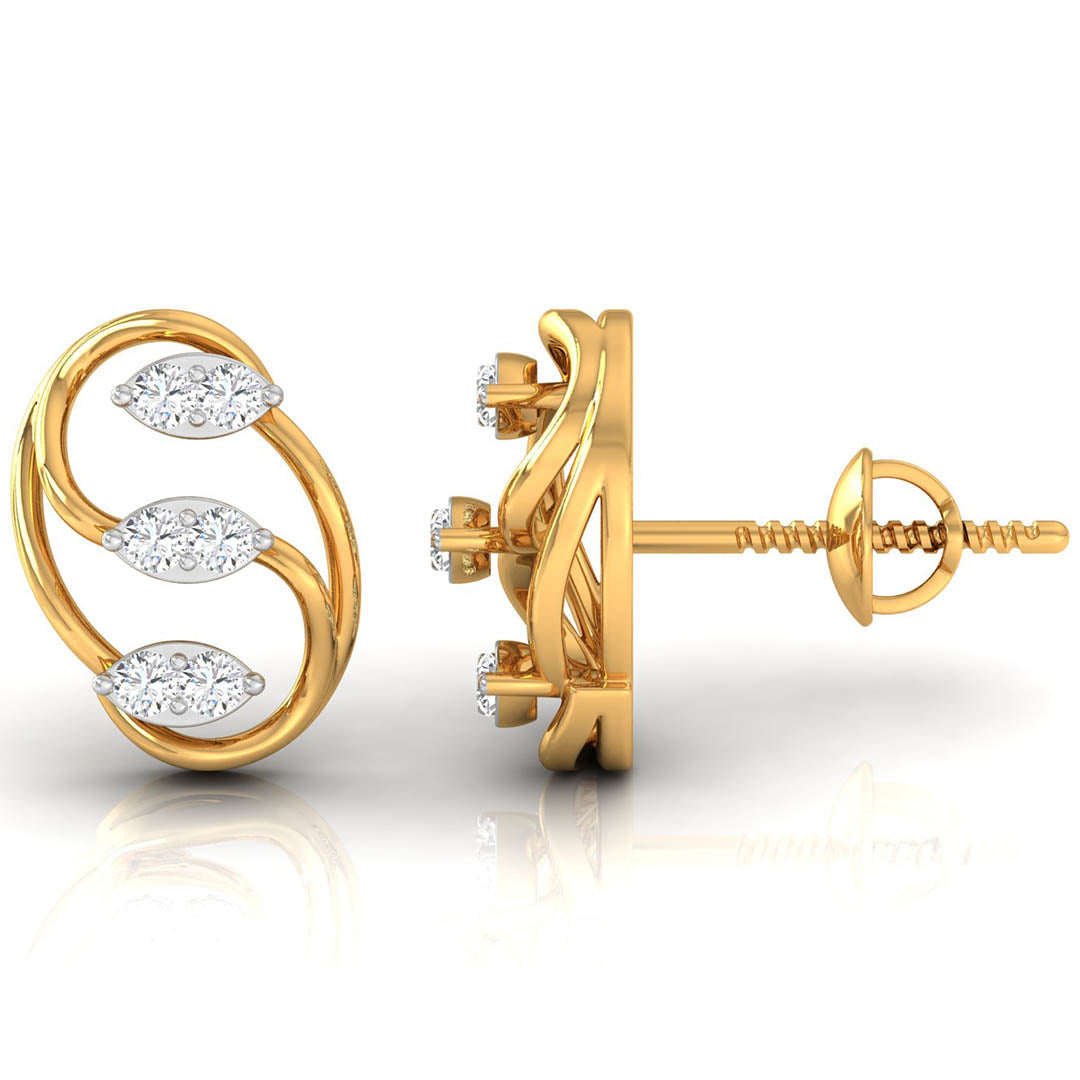 Daily Spark Swirl Leaf Diamond Stud Earrings