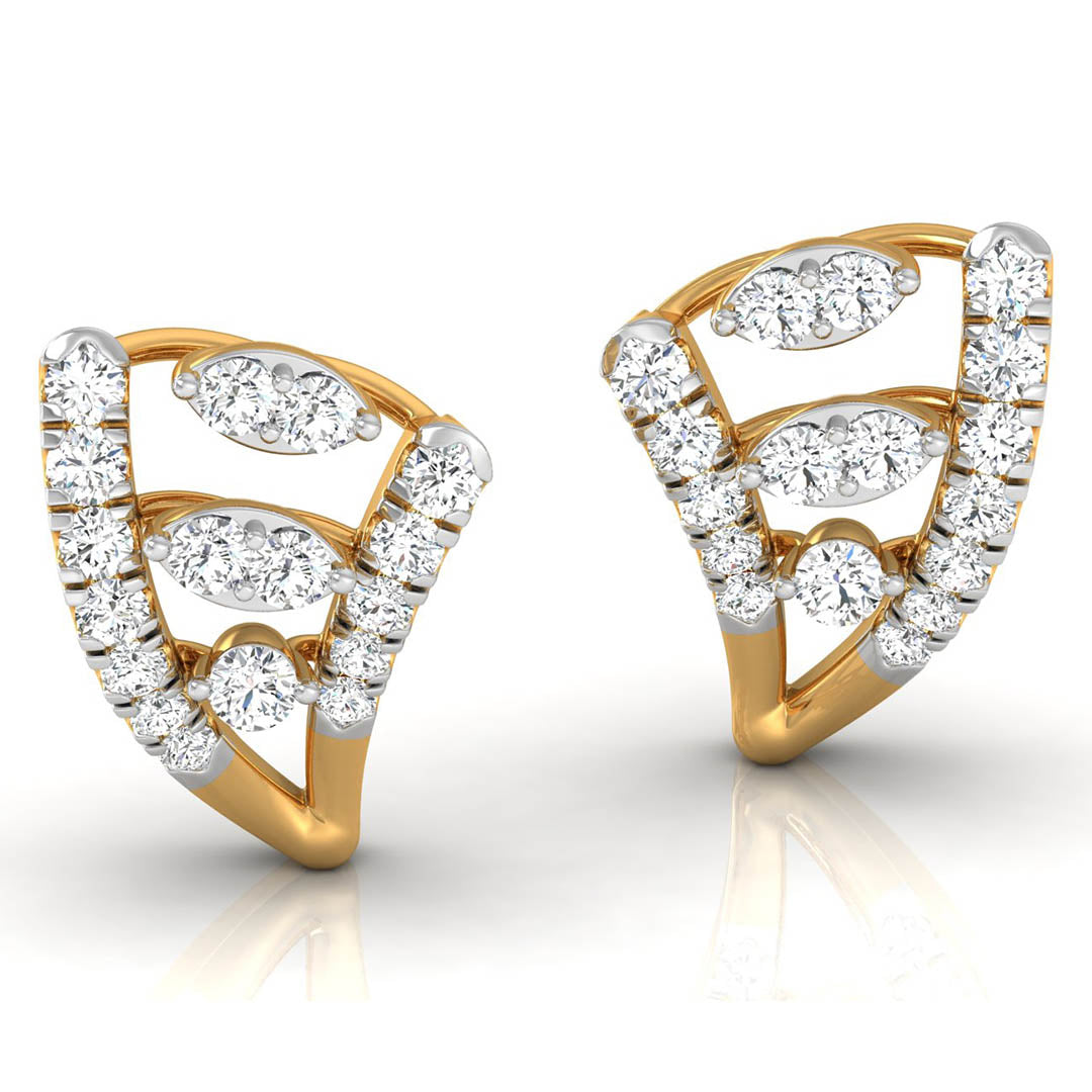 Daily Spark Leaf Chevron Diamond Stud Earrings