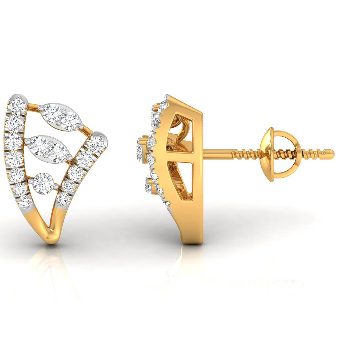 Daily Spark Leaf Chevron Diamond Stud Earrings